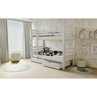Dětská patrová postel z MASIVU 200x90cm se šuplíky - M07 bílá
