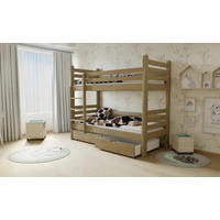Dětská patrová postel z MASIVU 180x80cm se šuplíky - M07 moření dub