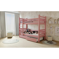 Dětská patrová postel z MASIVU 200x80cm se šuplíky - M07 růžová