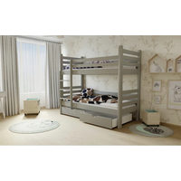 Dětská patrová postel z MASIVU 180x80cm se šuplíky - M07 šedá