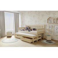 Dětská postel s výsuvnou přistýlkou z MASIVU 180x80cm bez šuplíku - M06 bezbarvý lak