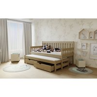 Dětská postel s výsuvnou přistýlkou z MASIVU 180x80cm bez šuplíku - M06 moření dub