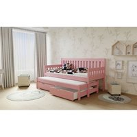 Dětská postel s výsuvnou přistýlkou z MASIVU 180x80cm bez šuplíku - M06 růžová