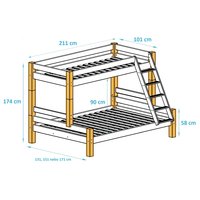Rozměry dětské patrové postele s rozšířeným spodním lůžkem z masivu PAVLÍNA