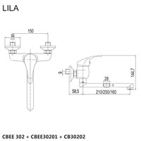 Dřezová nástěnná baterie, Lila, 150 mm, s ramínkem plochým rovným 160 mm, chrom