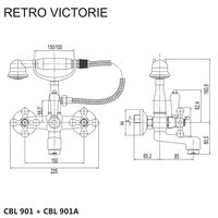 Vanová nástěnná baterie, Retro Viktorie, 150 mm, s příslušenstvím, chrom