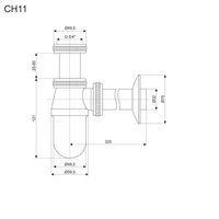 Sifon umyvadlový, celokovový s převlečnou maticí, pochrom. mosaz, 5/4"x ø 32 mm