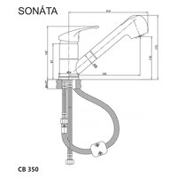 Dřezová stojánková baterie, Sonáta, s výsuvnou sprchou, chrom