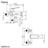 Vanová nástěnná baterie, Viana, bez příslušenství, 150 mm, chrom