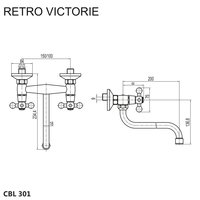 Dřezová nástěnná baterie, Retro Viktorie, 150 mm, s ramínkem trubkovým ø 18 mm - 200 mm