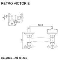 Sprchová nástěnná baterie, Retro Viktorie, 150 mm, bez příslušenství, chrom