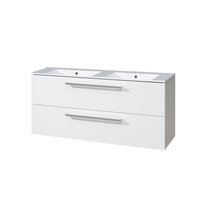 Koupelnová skříňka s keramickým dvoumyvadlem 120 cm, bílá/bílá
