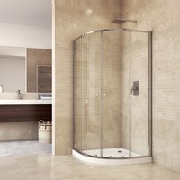 Sprchový set: sprchový kout, čtvrtkruh, 90x185 cm, R550, chrom ALU, sklo Čiré, vanička SMC