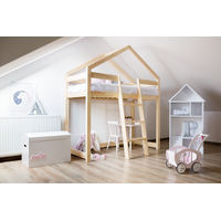 Dětská vyvýšená postel z masivu DOMEČEK - TYP A 140x70 cm