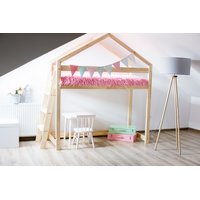 Dětská vyvýšená postel z masivu DOMEČEK - TYP B 160x70 cm
