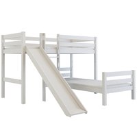 Dětská patrová postel do "L" se skluzavkou z MASIVU BUK - EMIL 200x90cm - bílá