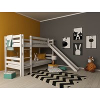 Dětská patrová postel se skluzavkou z MASIVU BUK - MARK 200x90cm - bílá