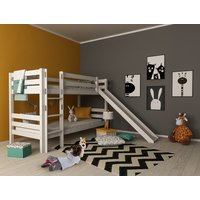Dětská patrová postel se skluzavkou z MASIVU BUK - MARK 200x90cm - bílá