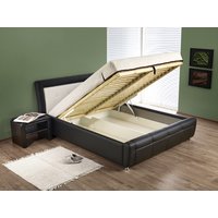 Kovová postel s úložným prostorem SANDRA 200x160 cm - čalouněná eko kůží - černo/bílá