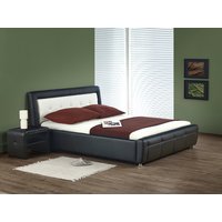 Kovová postel s úložným prostorem SANDRA 200x160 cm - čalouněná eko kůží - černo/bílá