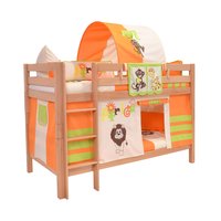 Dětská patrová postel s domečkem AFRIKA oranžová - MARK 200x90cm - přírodní