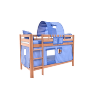 Dětská patrová postel s domečkem BLUE - MARK 200x90cm - přírodní