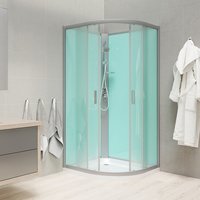 Sprchový box bez střechy, čtvrtkruh, 100 cm, R550, profily satin, sklo Point, litá vanička
