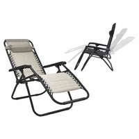 Zahradní rozkládací lehátko FARO béžové - držák nápojů - polštářek