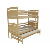Dětská patrová postel s přistýlkou z MASIVU 180x80cm bez šuplíku - PPV002