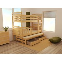 Dětská patrová postel s přistýlkou z MASIVU 180x80cm bez šuplíku - PPV001