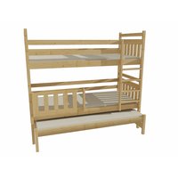 Dětská patrová postel s přistýlkou z MASIVU 200x90cm SE ŠUPLÍKY - PPV004