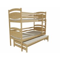 Dětská patrová postel s přistýlkou z MASIVU 200x90cm SE ŠUPLÍKY - PPV003