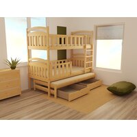 Dětská patrová postel s přistýlkou z MASIVU 200x90cm bez šuplíku - PPV014