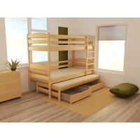 Dětská patrová postel s přistýlkou z MASIVU 180x80cm SE ŠUPLÍKY - PPV016