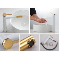 Umyvadlová baterie MAXMAX Rea SMART - vysoká - bílo/zlatá