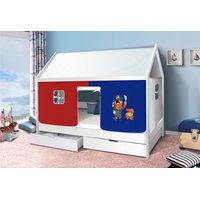 Dětská domečková postel KIDS piráti modročervení - BÍLÁ 200x90 cm