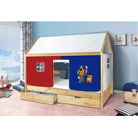 Dětská domečková postel KIDS piráti modročervení - PŘÍRODNÍ 200x90 cm