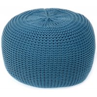 Taburet FJORD - modrý - s polystyrenovou výplní a pleteným potahem