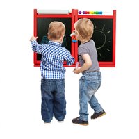 Dřevěná dětská křídová a magnetická tabule na zeď - rozkládací - červená