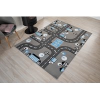 Dětský koberec PASTEL blue city - šedý - 80x150 cm