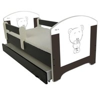 SKLADEM: Dětská postel HNĚDÝ MEDVÍDEK bez šuplíku 140x70 cm + 2x krátká zábrana