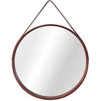 Kulaté zrcadlo na pásku LOFT 50 cm s dřevěným rámem - tmavě hnědé