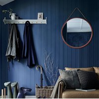 Kulaté zrcadlo na pásku LOFT 50 cm s dřevěným rámem - tmavě hnědé