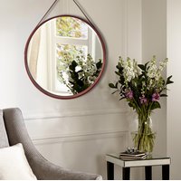 Kulaté zrcadlo na pásku LOFT 50 cm s dřevěným rámem - tmavě hnědé