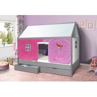 Dětská domečková postel KIDS růžová víla - šedá 200x90 cm