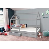 Dětská domečková postel KIDS piráti modročervení - šedá 200x90 cm