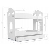 Dětská domečková patrová postel Dominik se šuplíkem BÍLÁ - 160x80 cm