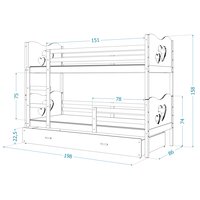 Dětská patrová postel se šuplíkem MAX R - 190x80 cm - bílá - srdíčka