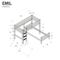 Dětská patrová postel do "L" z MASIVU BUK - EMIL 200x90cm - bílá