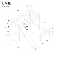 Dětská patrová postel do "L" se skluzavkou z MASIVU BUK - EMIL 200x90cm - přírodní